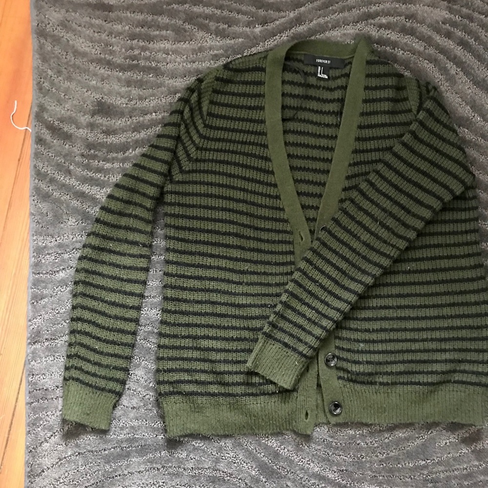 Forrest Green Striped Cartigan